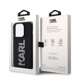 Coque iPhone 15 Pro - Karl Lagerfeld silicone mat avec logo 3D pailleté - Noir