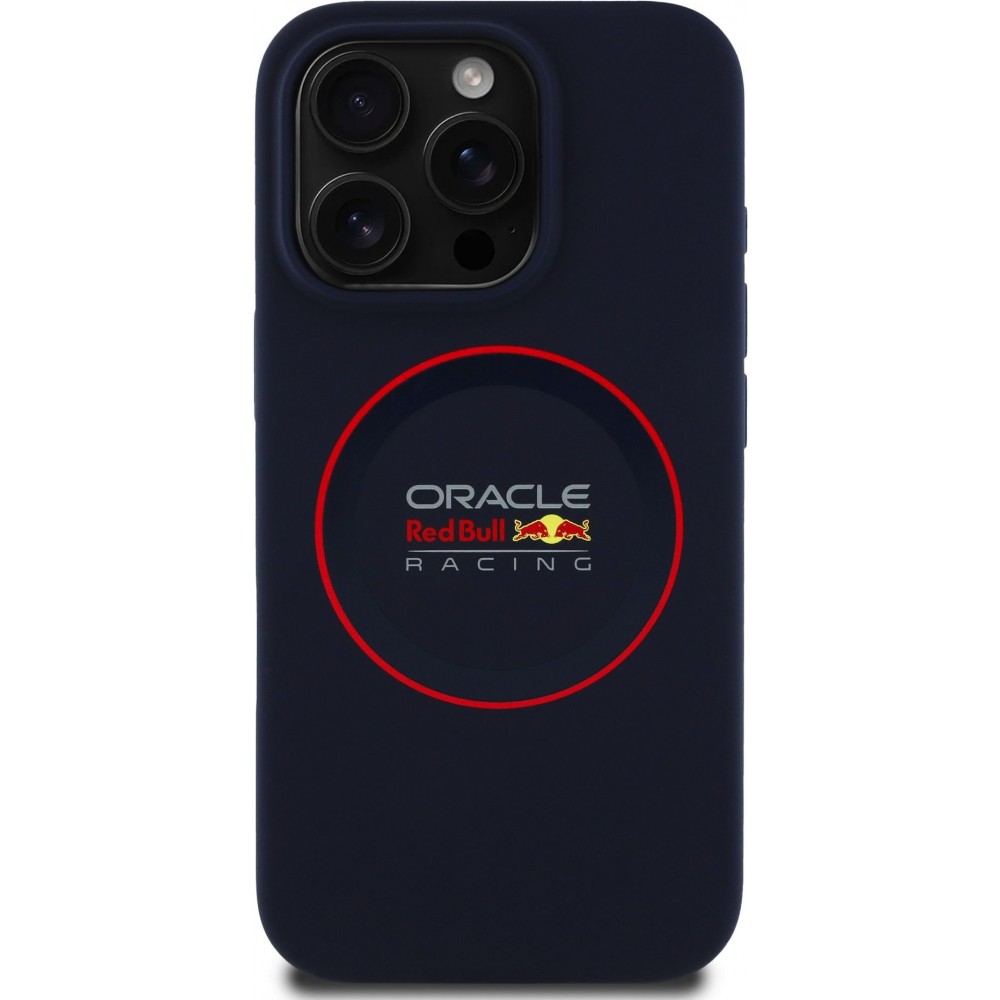 Coque iPhone 15 Pro Max - Red Bull Racing MagSafe en silicone avec anneau rouge - Bleu