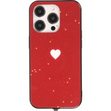 Coque iPhone 15 Pro Max - Silicone Glossy lumière LED intégrée avec port USB-C - Shiny Heart - Rouge