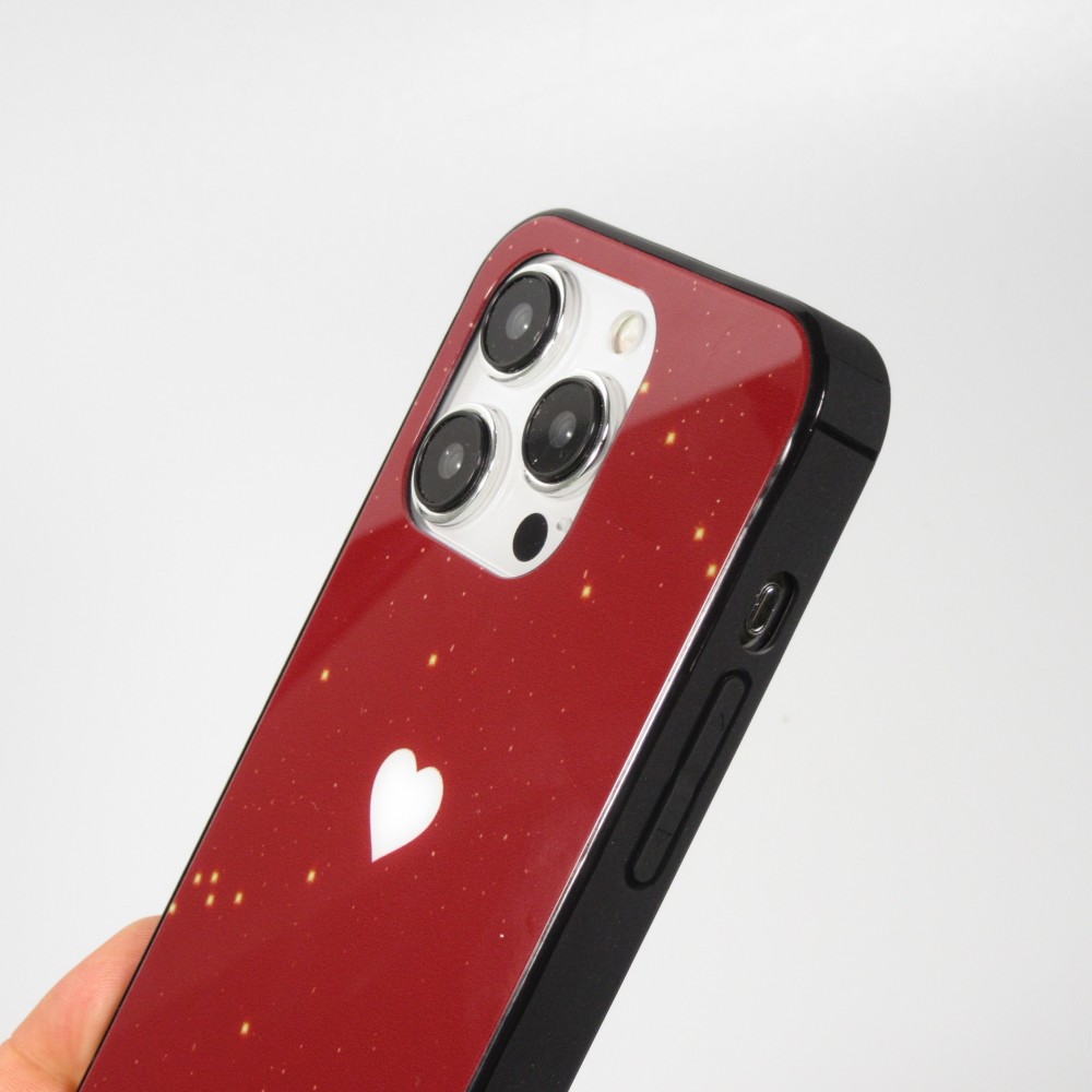 Coque iPhone 15 Pro Max - Silicone Glossy lumière LED intégrée avec port USB-C - Shiny Heart - Rouge