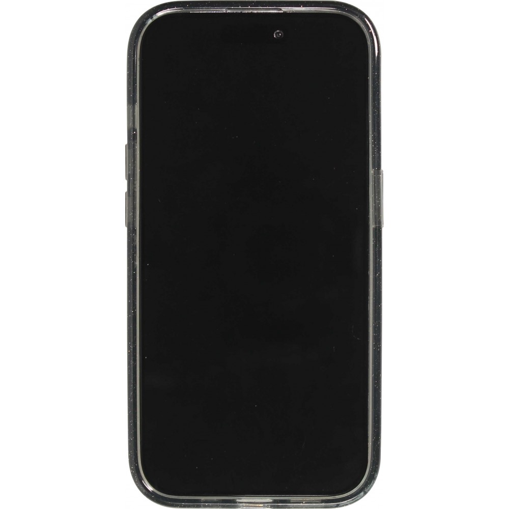 Coque iPhone 15 Pro Max - Silicone rigide avec dos paillettes et MagSafe - Noir