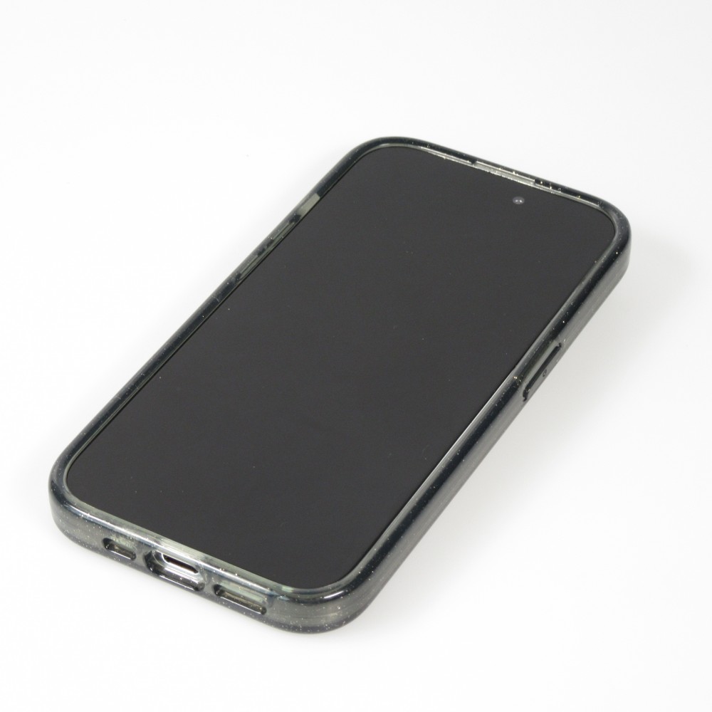 Coque iPhone 15 Pro Max - Silicone rigide avec dos paillettes et MagSafe - Noir