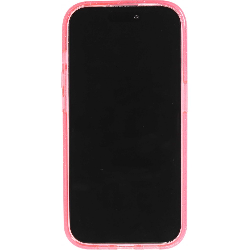 Coque iPhone 15 Pro Max - Silicone rigide avec dos paillettes et MagSafe - Rose