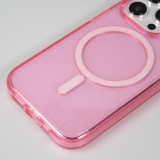 Coque iPhone 15 Pro Max - Silicone rigide avec dos paillettes et MagSafe - Rose