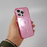 iPhone 15 Pro Max Case Hülle - Hartes Silikon mit Glitzer Rückseite und MagSafe - Rosa