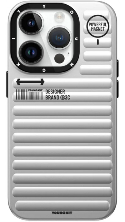 Coque iPhone 15 Pro Max - Youngkit True Color Luggage-Inspired avec MagSafe - Argent