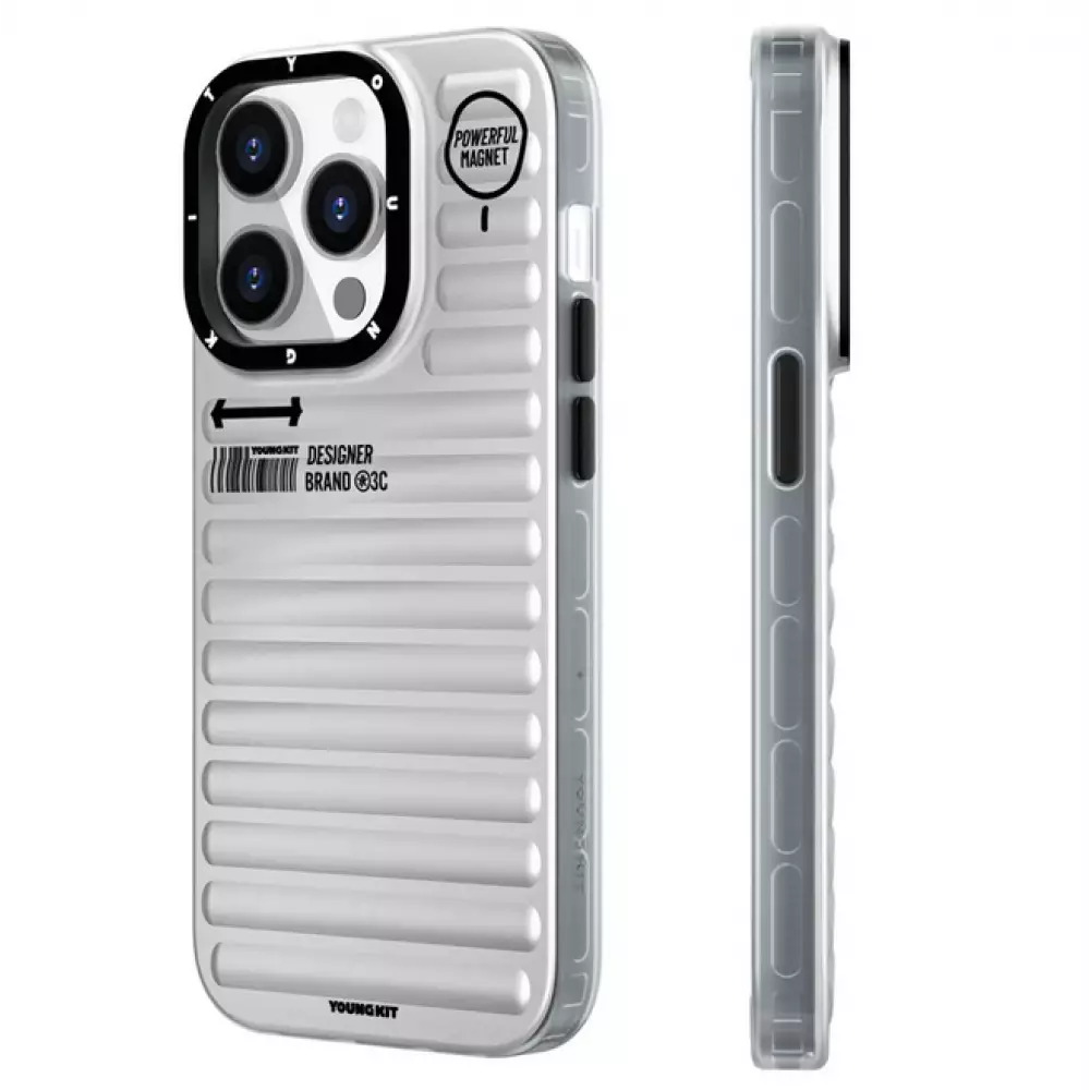 iPhone 15 Pro Max Case Hülle - Youngkit True Color Luggage-Inspired mit MagSafe - Silber