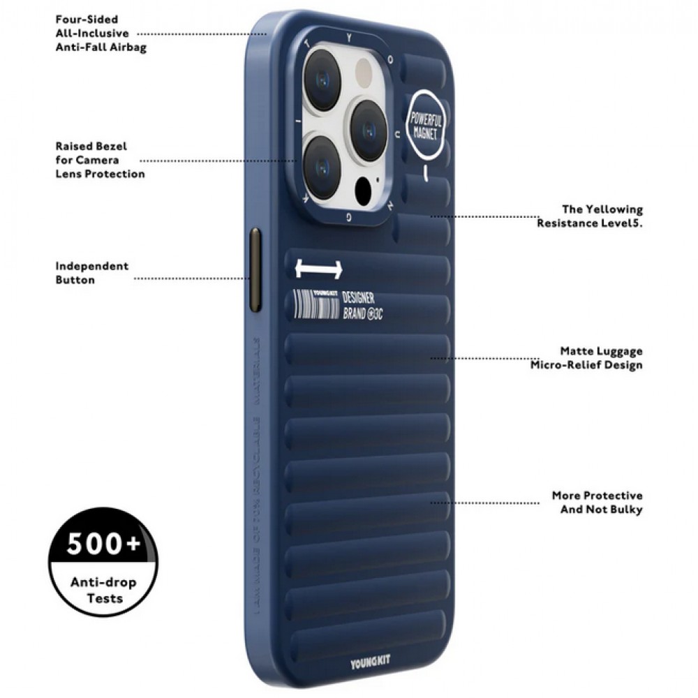 Coque iPhone 15 Pro Max - Youngkit True Color Luggage-Inspired avec MagSafe - Argent