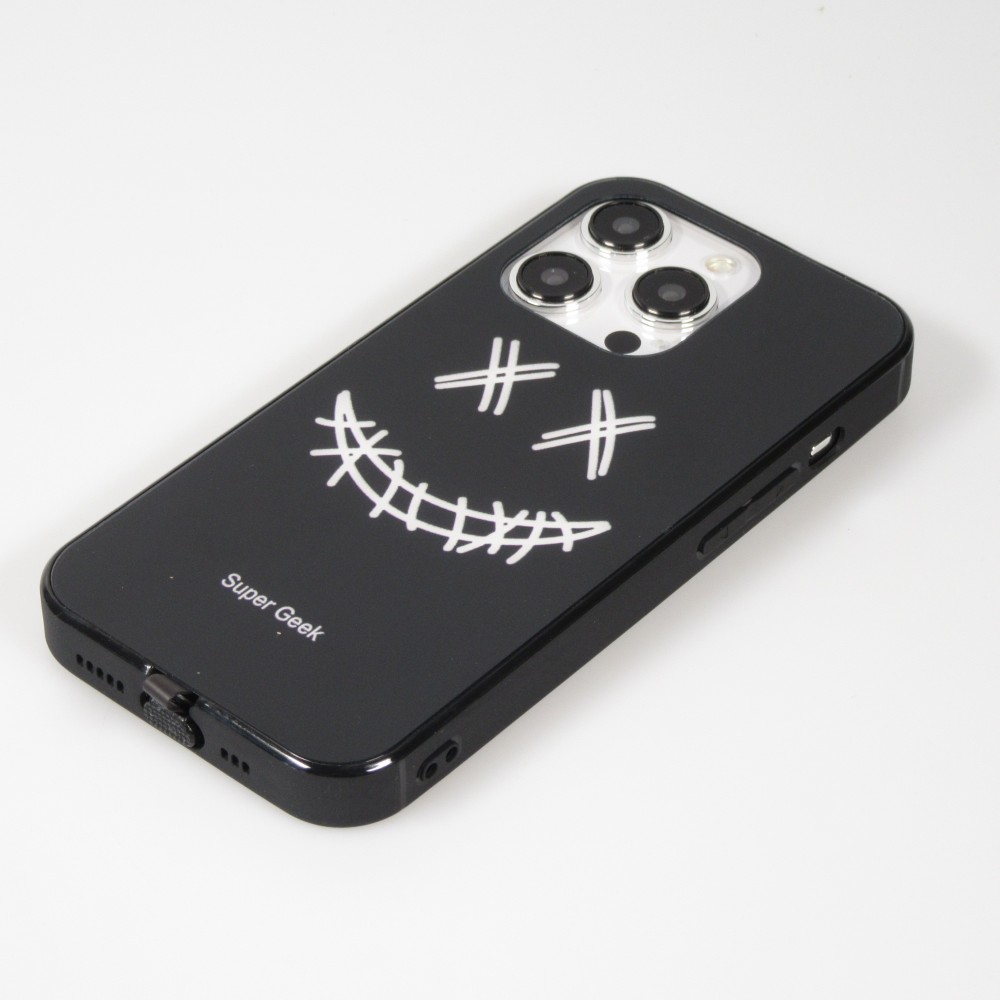 Coque iPhone 15 Pro - Silicone Glossy lumière LED intégrée avec port USB-C - Crazy Smile - Noir