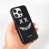 Coque iPhone 15 Pro - Silicone Glossy lumière LED intégrée avec port USB-C - Crazy Smile - Noir