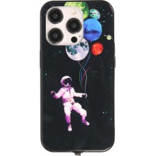 Coque iPhone 15 Pro - Silicone Glossy lumière LED intégrée avec port USB-C - Floating Astronaut - Noir