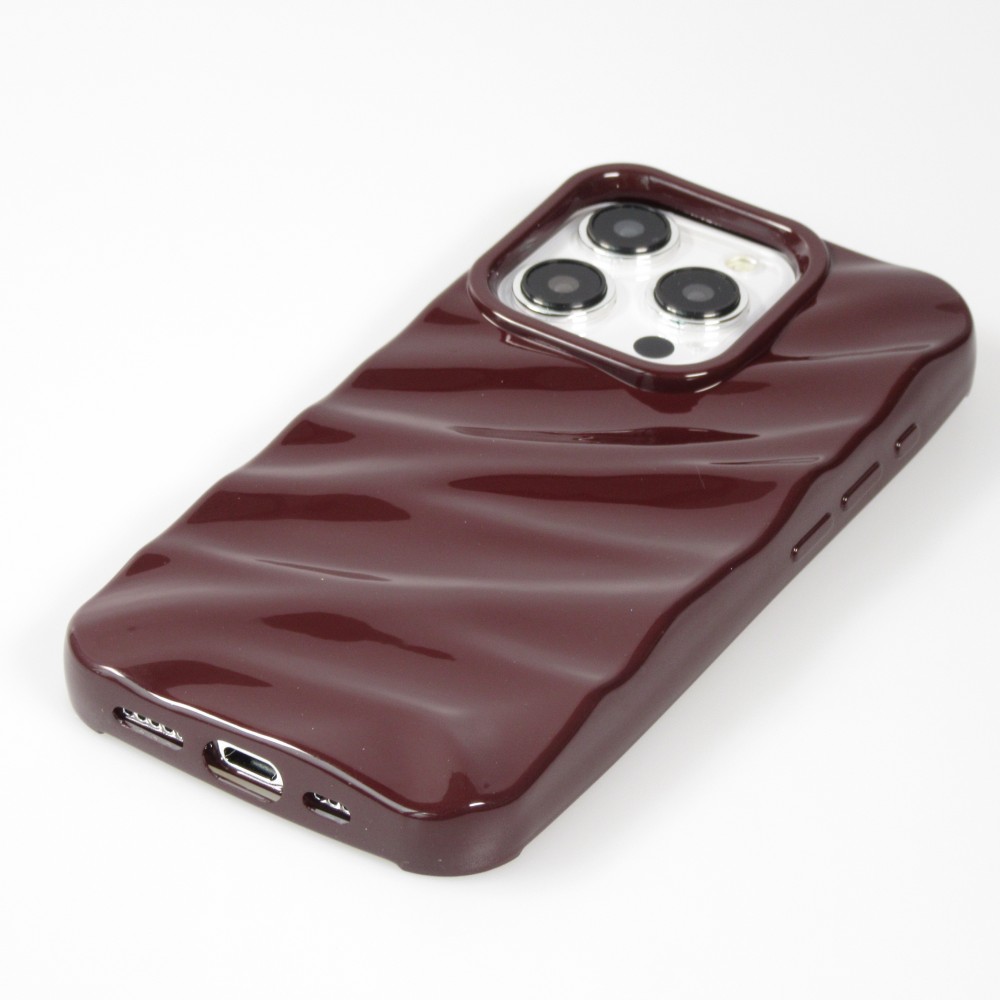 Coque iPhone 15 Pro - Silicone avec forme de vague 3D mat - Violet
