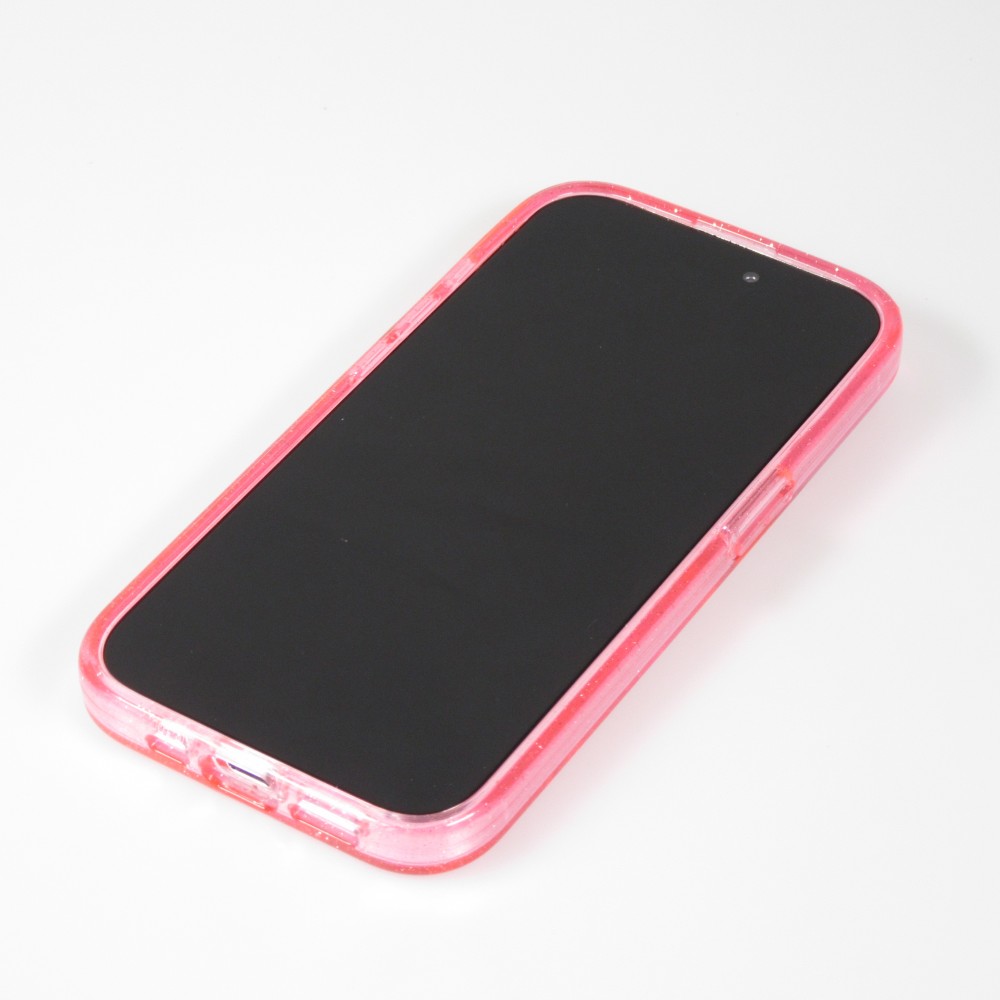 Coque iPhone 15 Pro - Silicone rigide avec dos paillettes et MagSafe - Rose