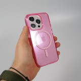 Coque iPhone 15 Pro - Silicone rigide avec dos paillettes et MagSafe - Rose