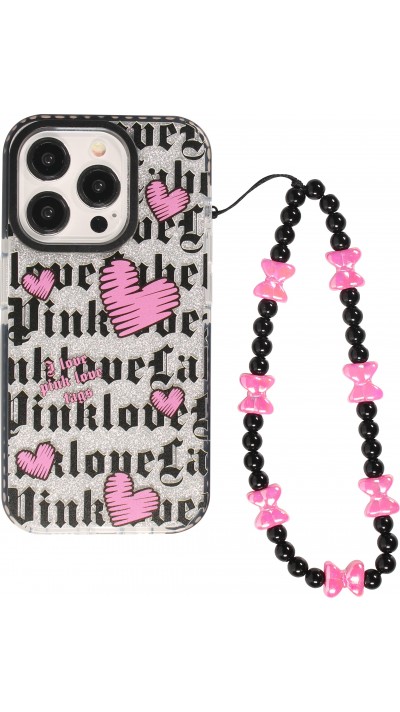 iPhone 15 Pro Case Hülle - Silikon transparent Pinkheart mit Schlaufe