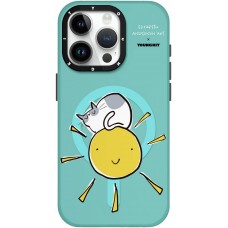 Coque iPhone 15 Pro - Youngkit @Elizabeth Anderson Art Love Cat Case avec Magsafe  - Bleu