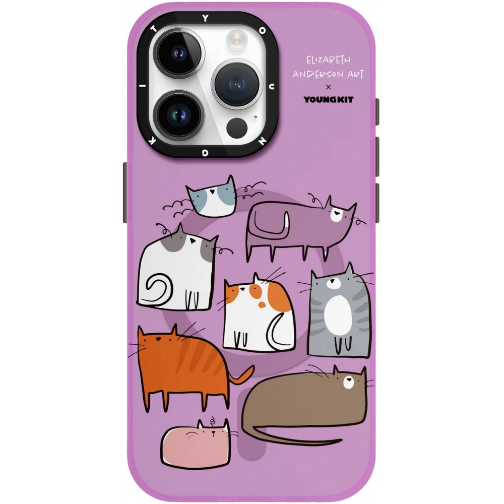 iPhone 15 Pro Case Hülle - Youngkit @Elizabeth Anderson Art Love Cat Case mit Magsafe  - Violett