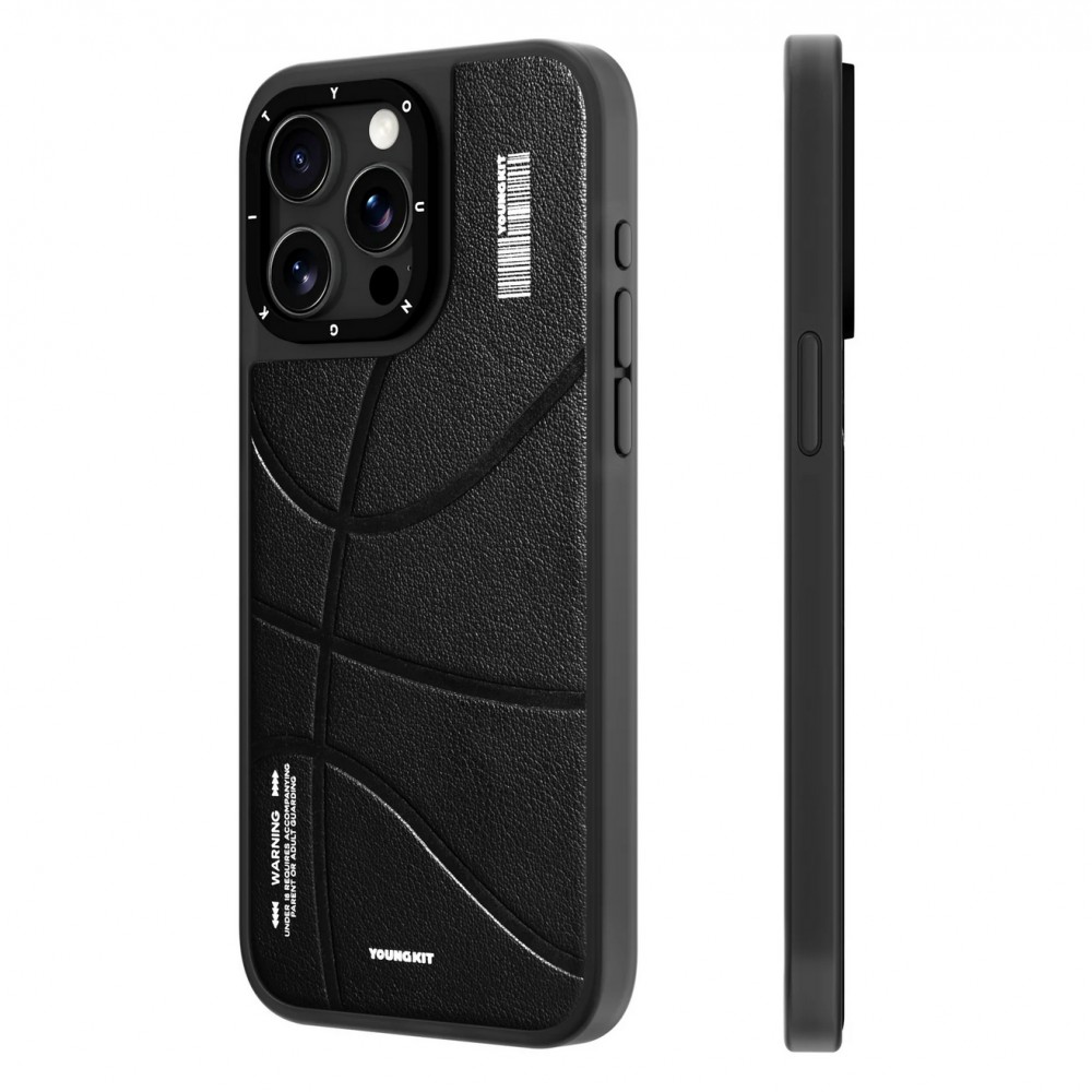 Coque iPhone 15 Pro - Youngkit Passionate Backboard Leather Case avec Magsafe - Noir