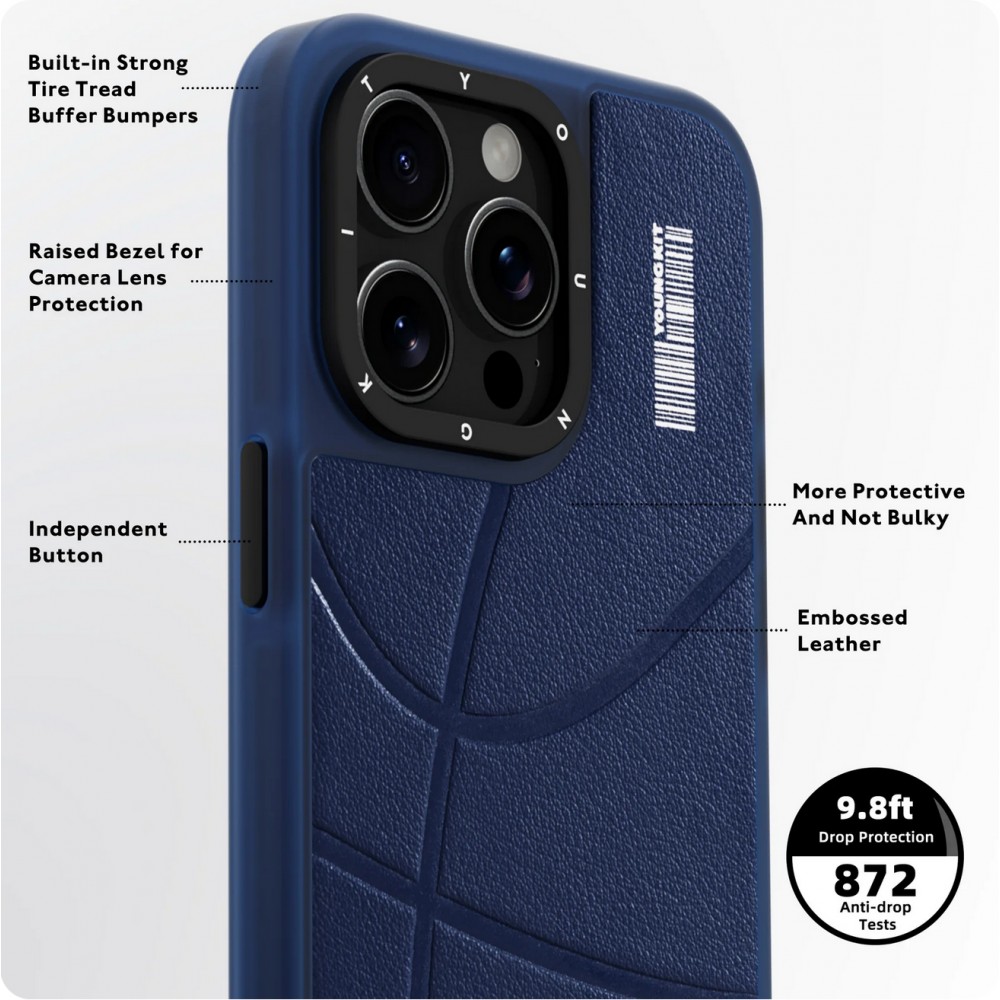Coque iPhone 15 Pro - Youngkit Passionate Backboard Leather Case avec Magsafe - Noir