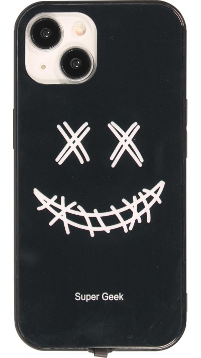 Coque iPhone 15 - Silicone Glossy lumière LED intégrée avec port USB-C - Crazy Smile - Noir