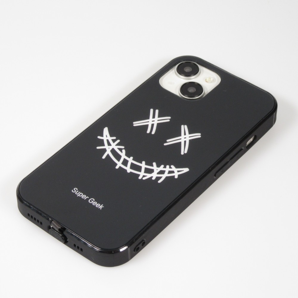 Coque iPhone 15 - Silicone Glossy lumière LED intégrée avec port USB-C - Crazy Smile - Noir