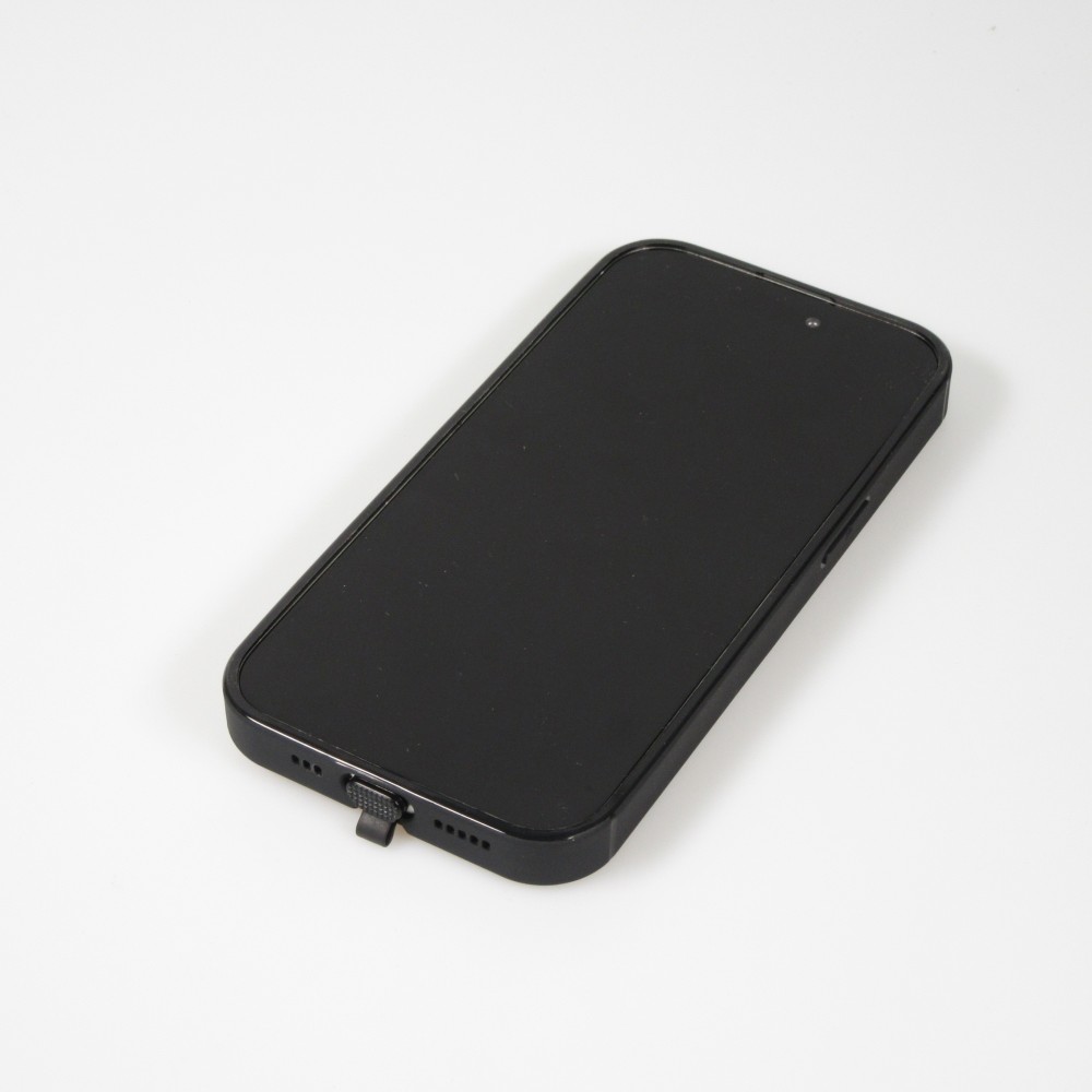Coque iPhone 15 - Silicone Glossy lumière LED intégrée avec port USB-C - Crazy Smile - Noir