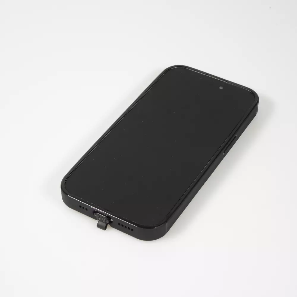 iPhone 15 Case Hülle - Silikon Glossy integriertes LED Licht mit USB-C Anschluss - Crazy Smile - Schwarz