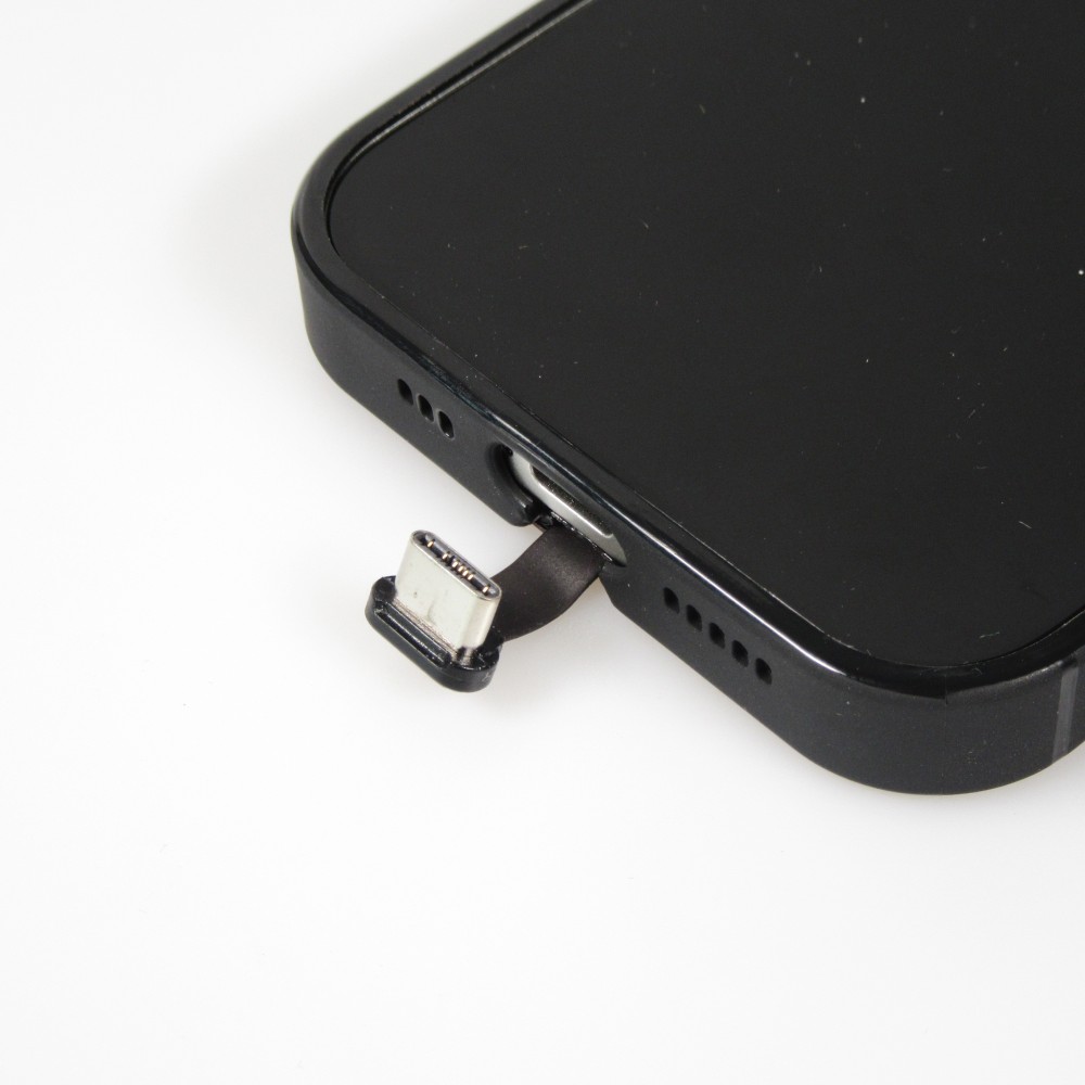 Coque iPhone 15 - Silicone Glossy lumière LED intégrée avec port USB-C - Crazy Smile - Noir
