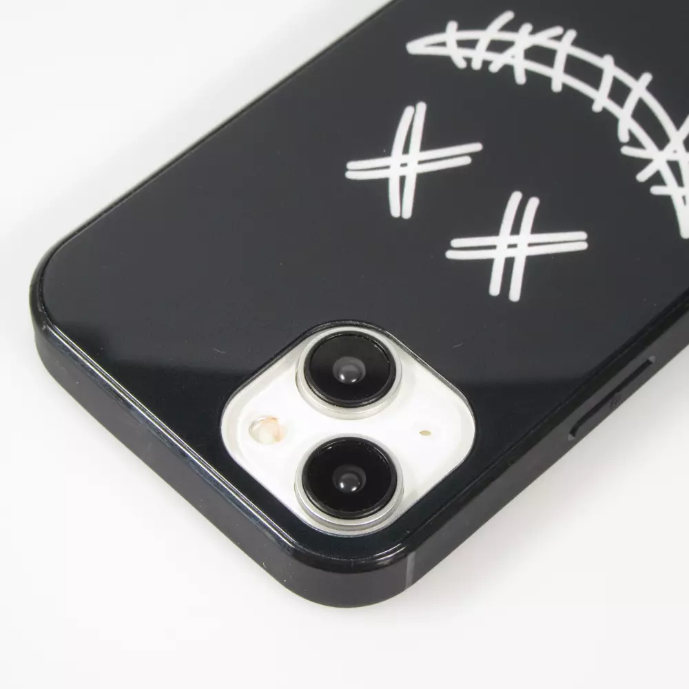 iPhone 15 Case Hülle - Silikon Glossy integriertes LED Licht mit USB-C Anschluss - Crazy Smile - Schwarz