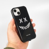 Coque iPhone 15 - Silicone Glossy lumière LED intégrée avec port USB-C - Crazy Smile - Noir