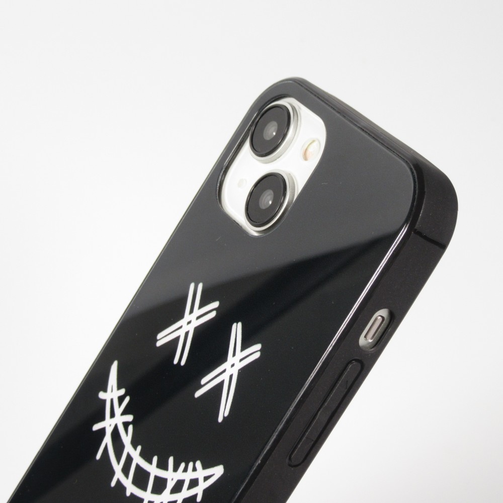 Coque iPhone 15 - Silicone Glossy lumière LED intégrée avec port USB-C - Crazy Smile - Noir