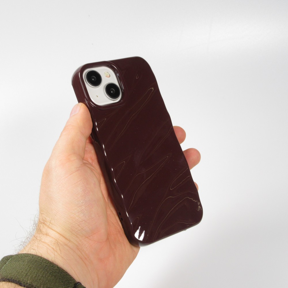 Coque iPhone 15 - Silicone avec forme de vague 3D mat - Bordeaux