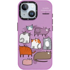 Coque iPhone 15 - Youngkit @Elizabeth Anderson Art Love Cat Case avec Magsafe  - Violet