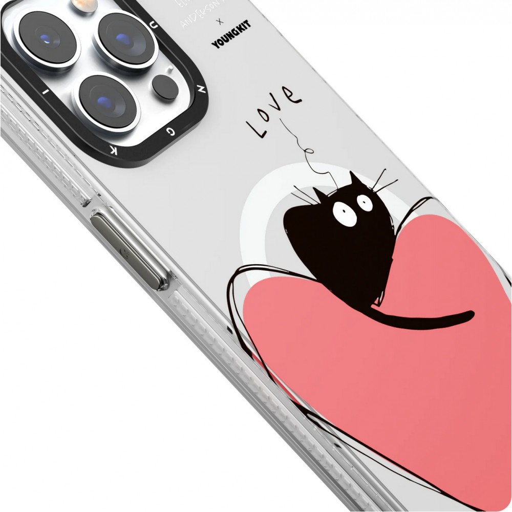 Coque iPhone 15 - Youngkit @Elizabeth Anderson Art Love Cat Case avec Magsafe  - Violet