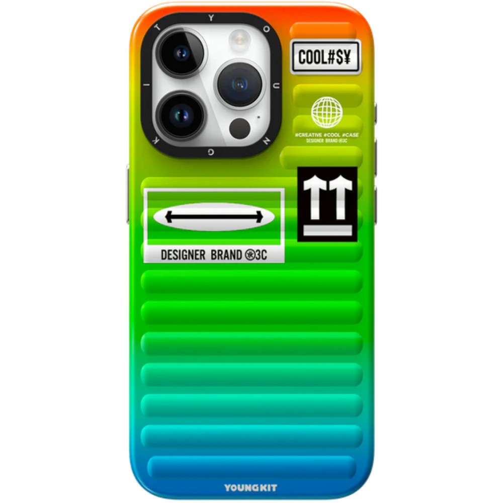 iPhone 15 Case Hülle - Youngkit Color-Gradient Luggage-Inspired Case - Grün/orange