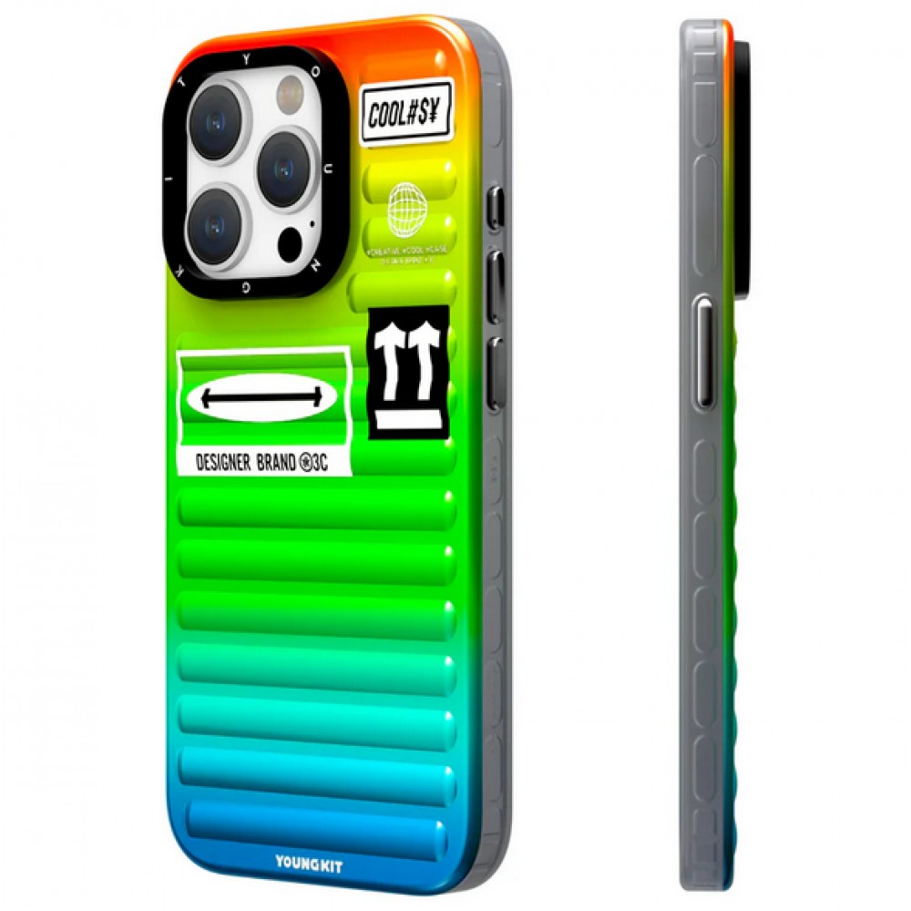 iPhone 15 Case Hülle - Youngkit Color-Gradient Luggage-Inspired Case - Grün/orange