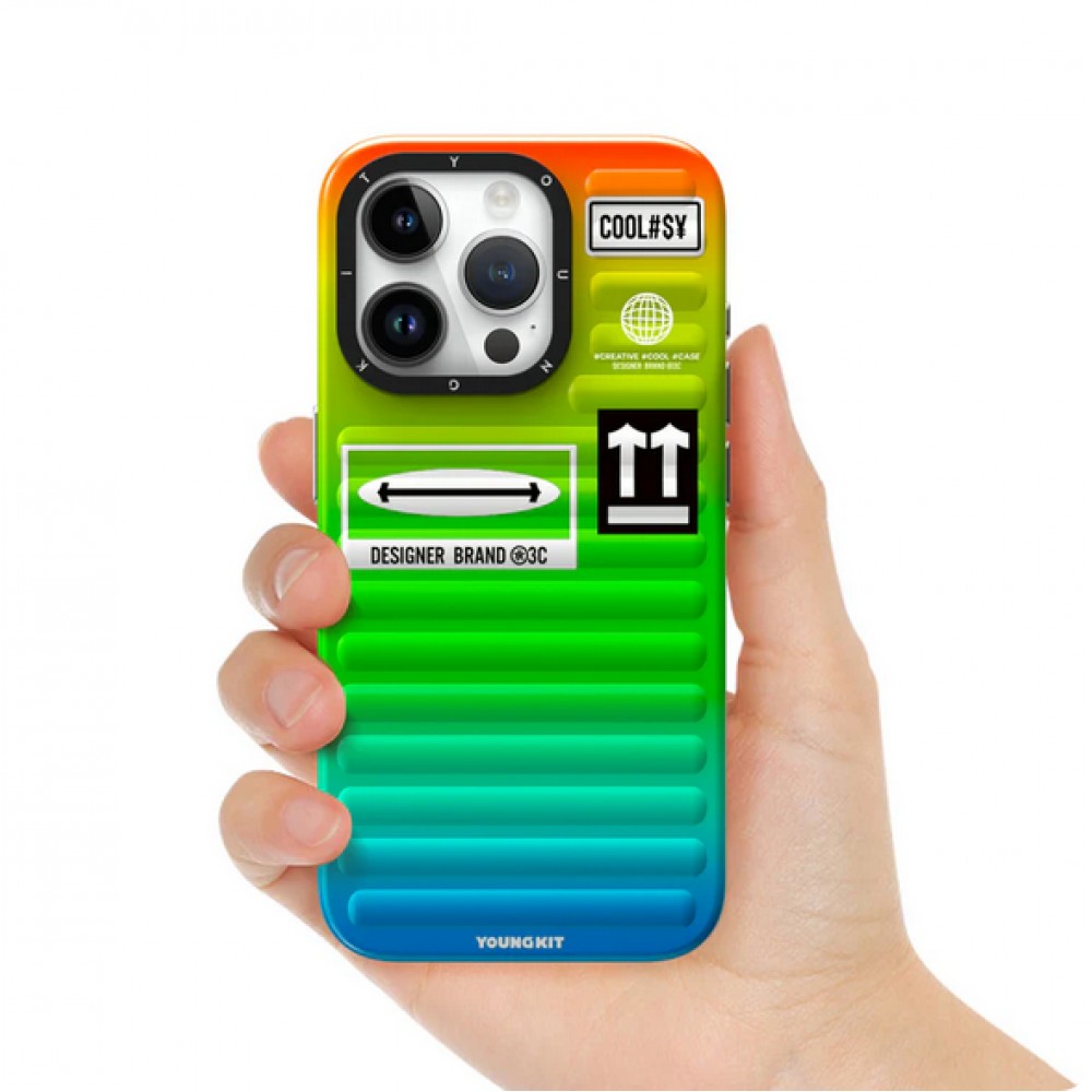 iPhone 15 Case Hülle - Youngkit Color-Gradient Luggage-Inspired Case - Grün/orange
