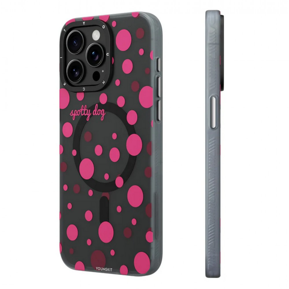 Coque iPhone 15 - Youngkit Colorful Polka Dots Case avec Magsafe - Noir