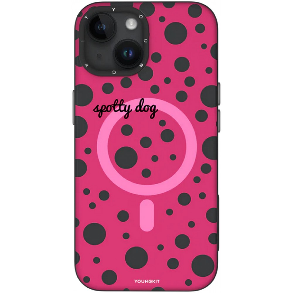 Coque iPhone 15 - Youngkit Colorful Polka Dots Case avec Magsafe - Rouge