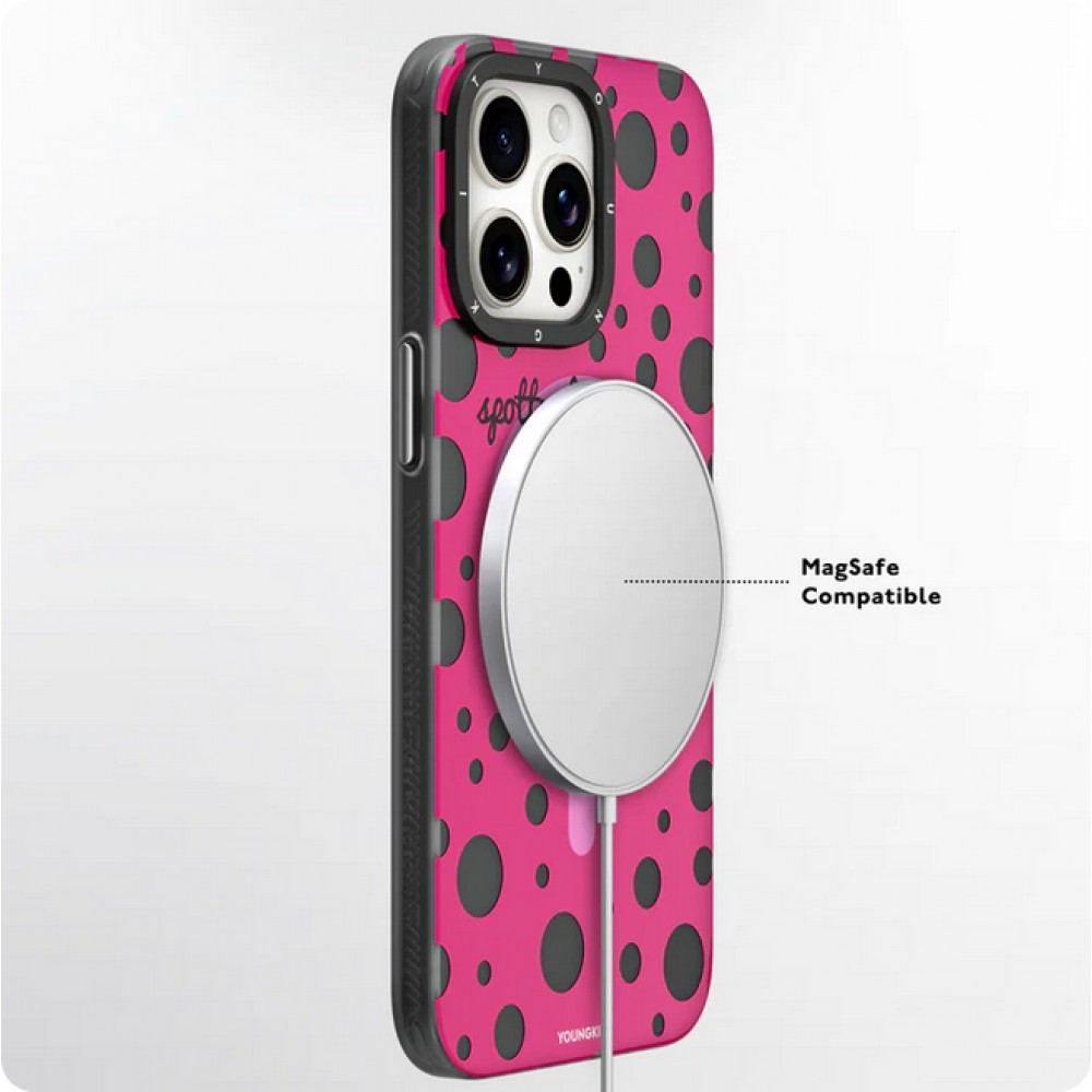 Coque iPhone 15 - Youngkit Colorful Polka Dots Case avec Magsafe - Rouge
