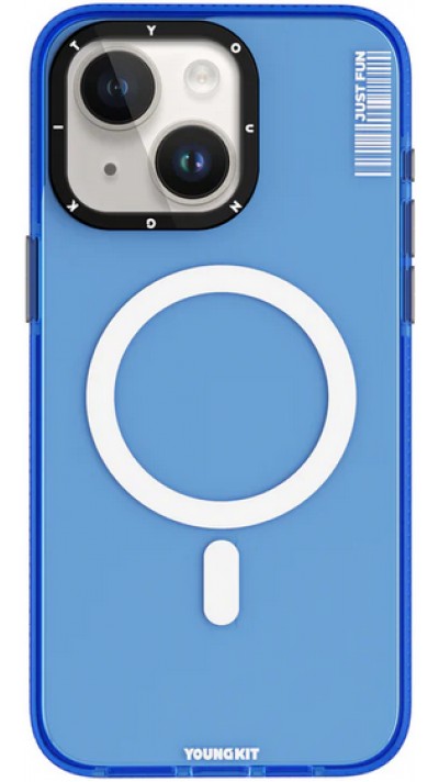 Coque iPhone 15 - Youngkit Transparent Crystal Glossy Case avec Magsafe - Bleu