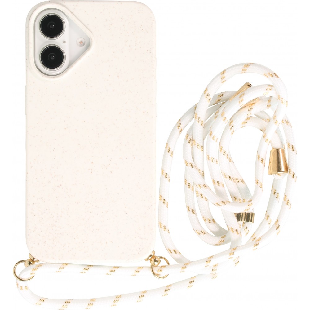 Coque iPhone 16 - Bio Eco-Friendly nature avec cordon collier - Blanc