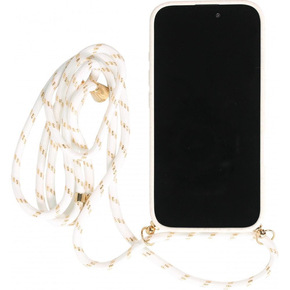 Coque iPhone 16 - Bio Eco-Friendly nature avec cordon collier - Blanc