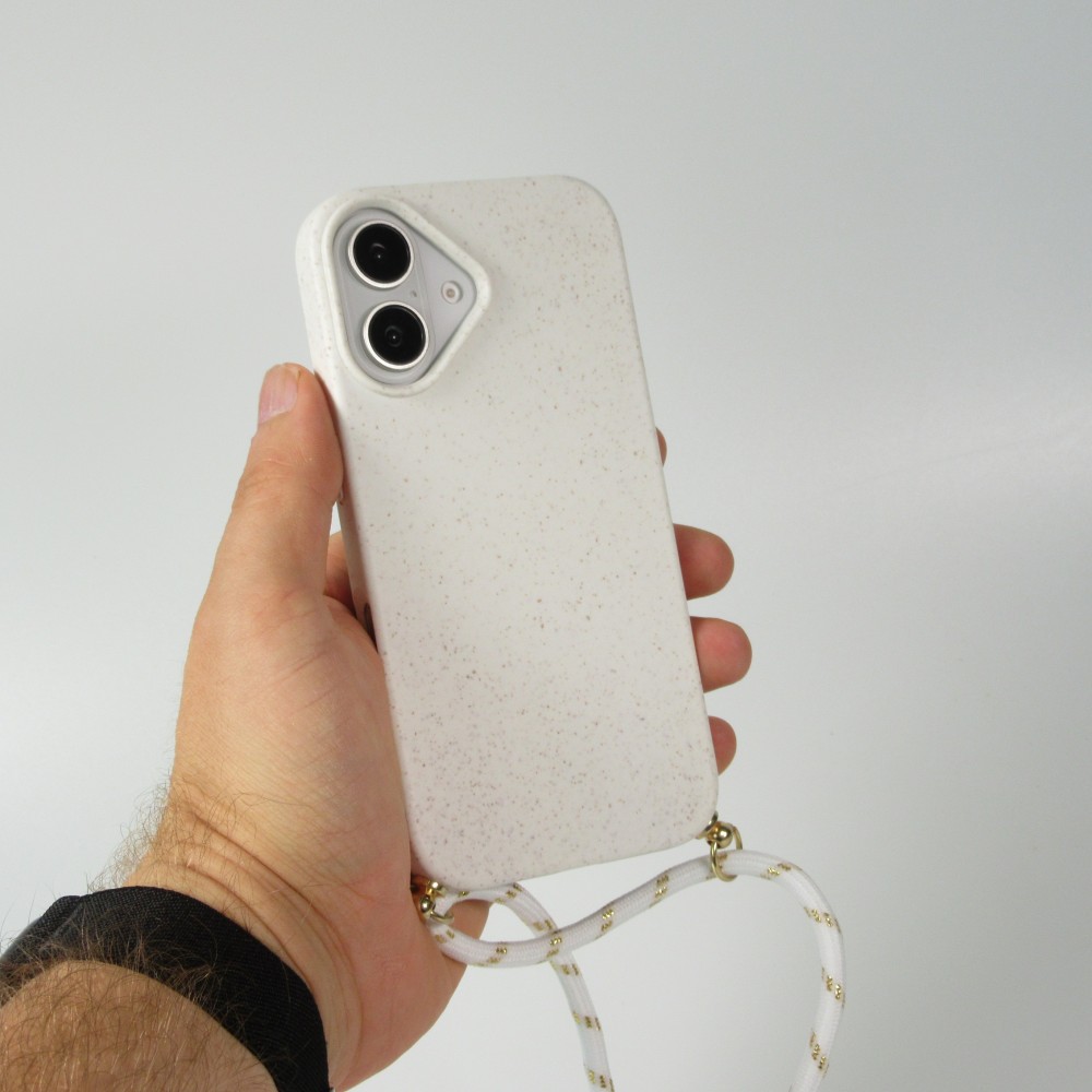 Coque iPhone 16 - Bio Eco-Friendly nature avec cordon collier - Blanc