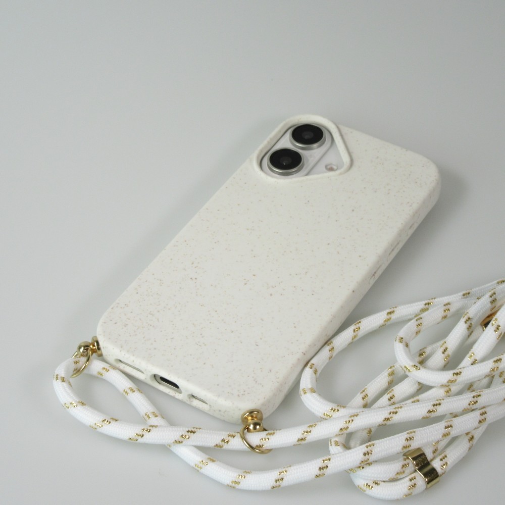 Coque iPhone 16 - Bio Eco-Friendly nature avec cordon collier - Blanc