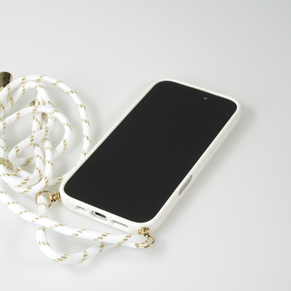 Coque iPhone 16 - Bio Eco-Friendly nature avec cordon collier - Blanc