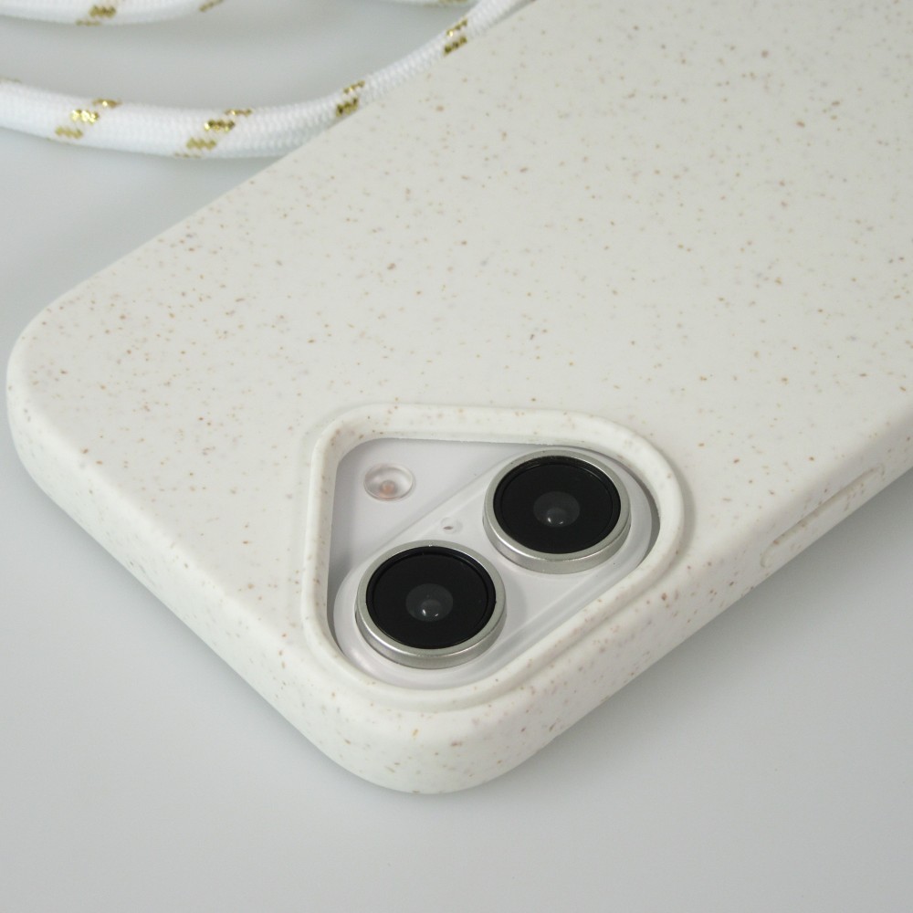 Coque iPhone 16 - Bio Eco-Friendly nature avec cordon collier - Blanc