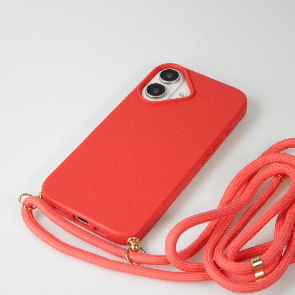 Coque iPhone 16 - Bio Eco-Friendly nature avec cordon collier - Rouge