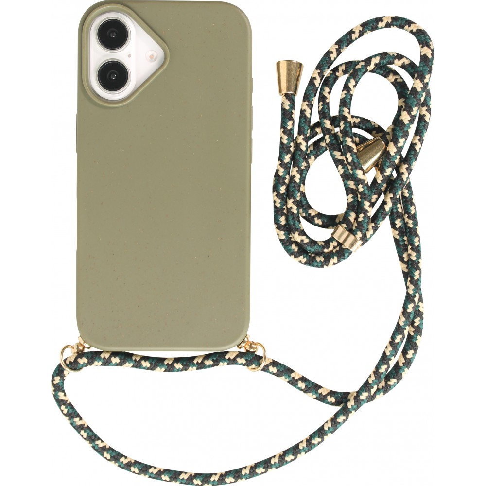 Coque iPhone 16 - Bio Eco-Friendly nature avec cordon collier - Vert foncé