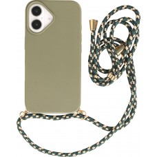 Coque iPhone 16 - Bio Eco-Friendly nature avec cordon collier - Vert foncé